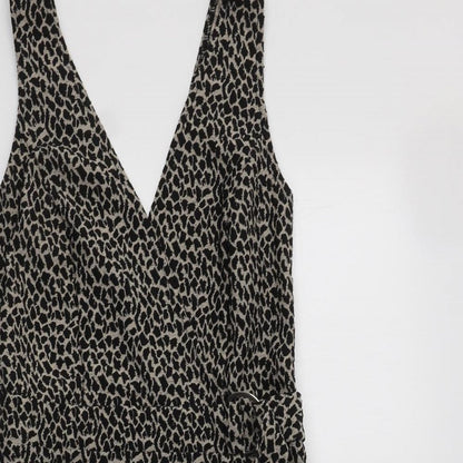 Miss Selfridge Womens Beige Animal Print Polyester Fit & Flare  Size 8  V-Neck