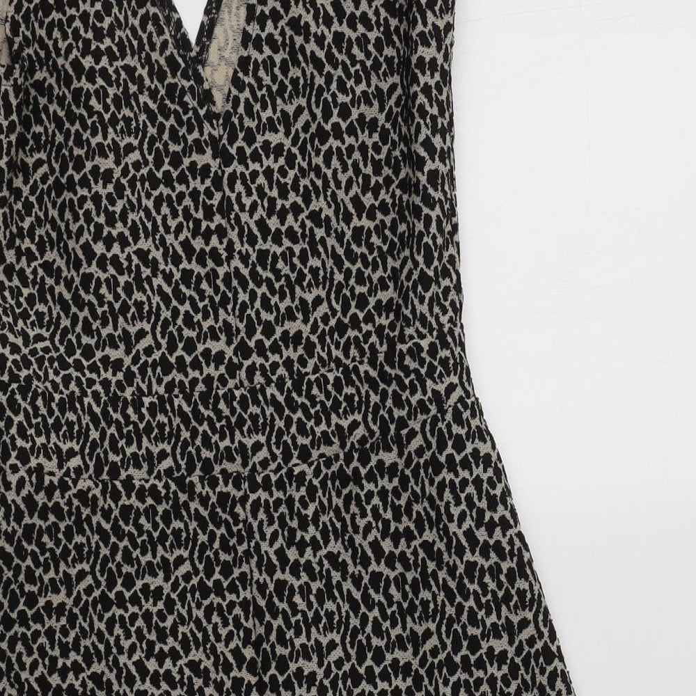 Miss Selfridge Womens Beige Animal Print Polyester Fit & Flare  Size 8  V-Neck