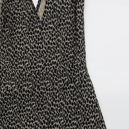 Miss Selfridge Womens Beige Animal Print Polyester Fit & Flare  Size 8  V-Neck