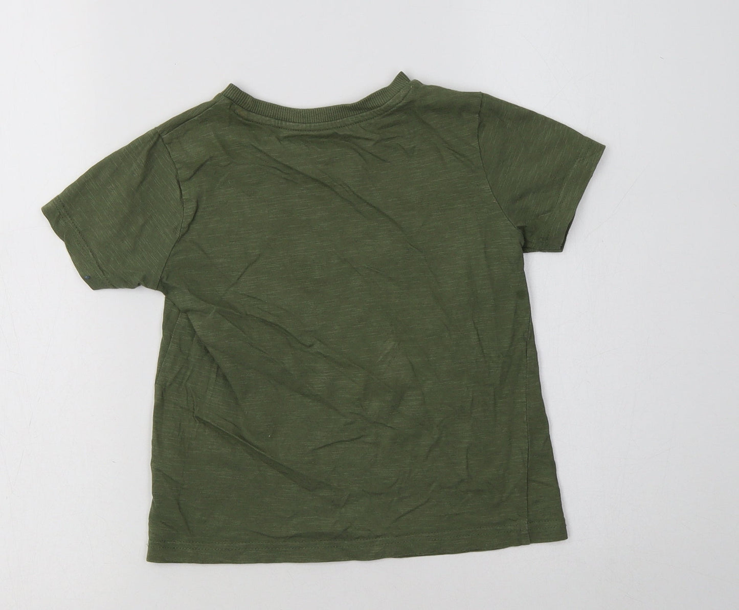 F&F Boys Green  Cotton Basic T-Shirt Size 5-6 Years Crew Neck  - Dino