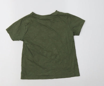 F&F Boys Green  Cotton Basic T-Shirt Size 5-6 Years Crew Neck  - Dino