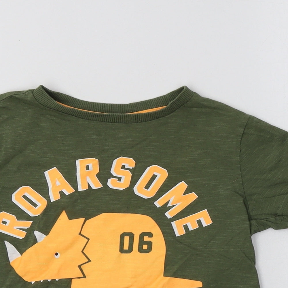F&F Boys Green  Cotton Basic T-Shirt Size 5-6 Years Crew Neck  - Dino