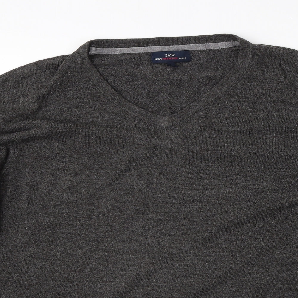 Easy Mens Grey V-Neck  Acrylic Pullover Jumper Size L