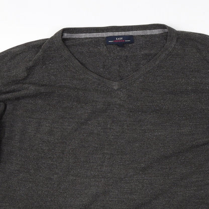 Easy Mens Grey V-Neck  Acrylic Pullover Jumper Size L