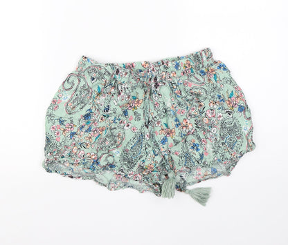 Primark Womens Green Floral Viscose Hot Pants Shorts Size 8  Regular