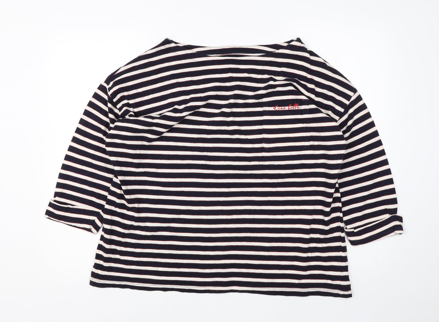 F&F Womens Blue V-Neck Striped Cotton Pullover Jumper Size 18