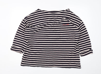 F&F Womens Blue V-Neck Striped Cotton Pullover Jumper Size 18