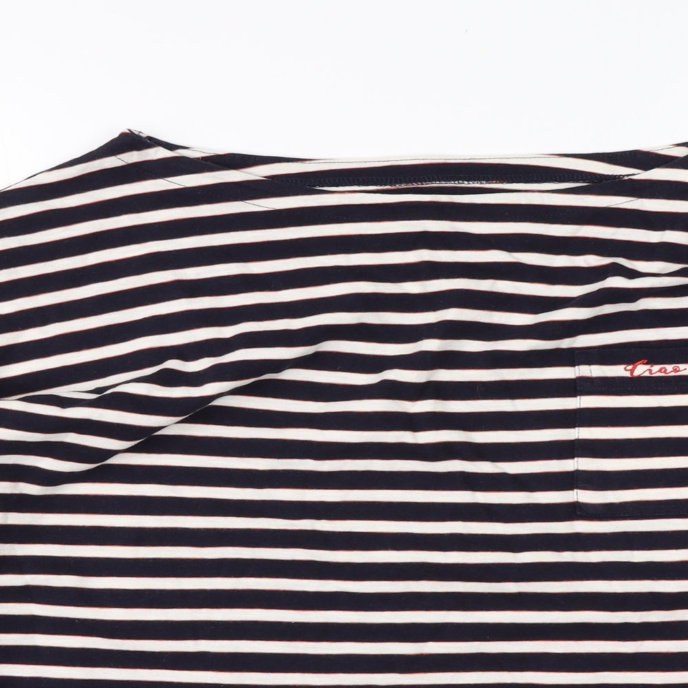 F&F Womens Blue V-Neck Striped Cotton Pullover Jumper Size 18