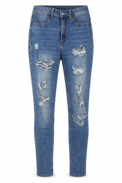 Front view of Divided women’s blue cotton skinny jeans, size UK 8, 28-inch leg regular