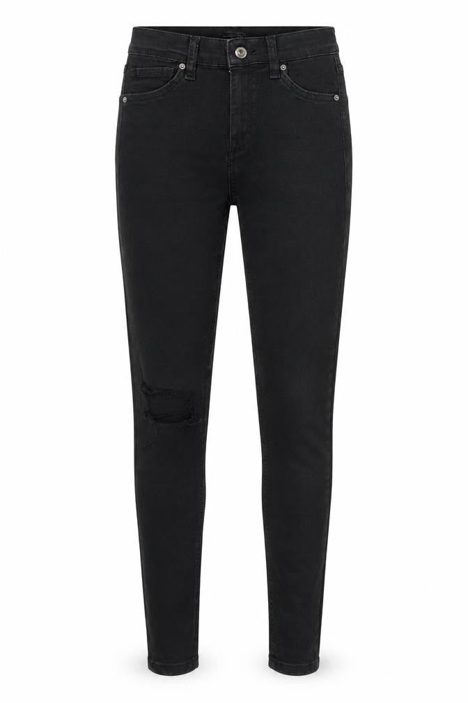 Front view of Topshop Jamie women’s black cotton skinny jeans, size UK 25, in, 26-inch leg regular