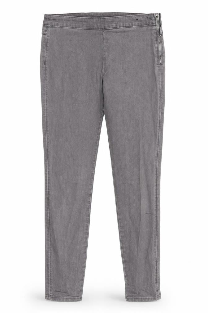 Front view of Divided women’s grey cotton skinny jeans, size UK 12, 28-inch leg regular - mid grey side zip