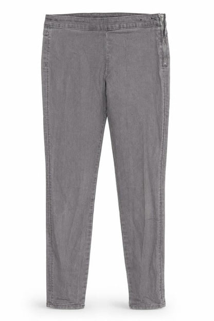 Front view of Divided women’s grey cotton skinny jeans, size UK 12, 28-inch leg regular - mid grey side zip