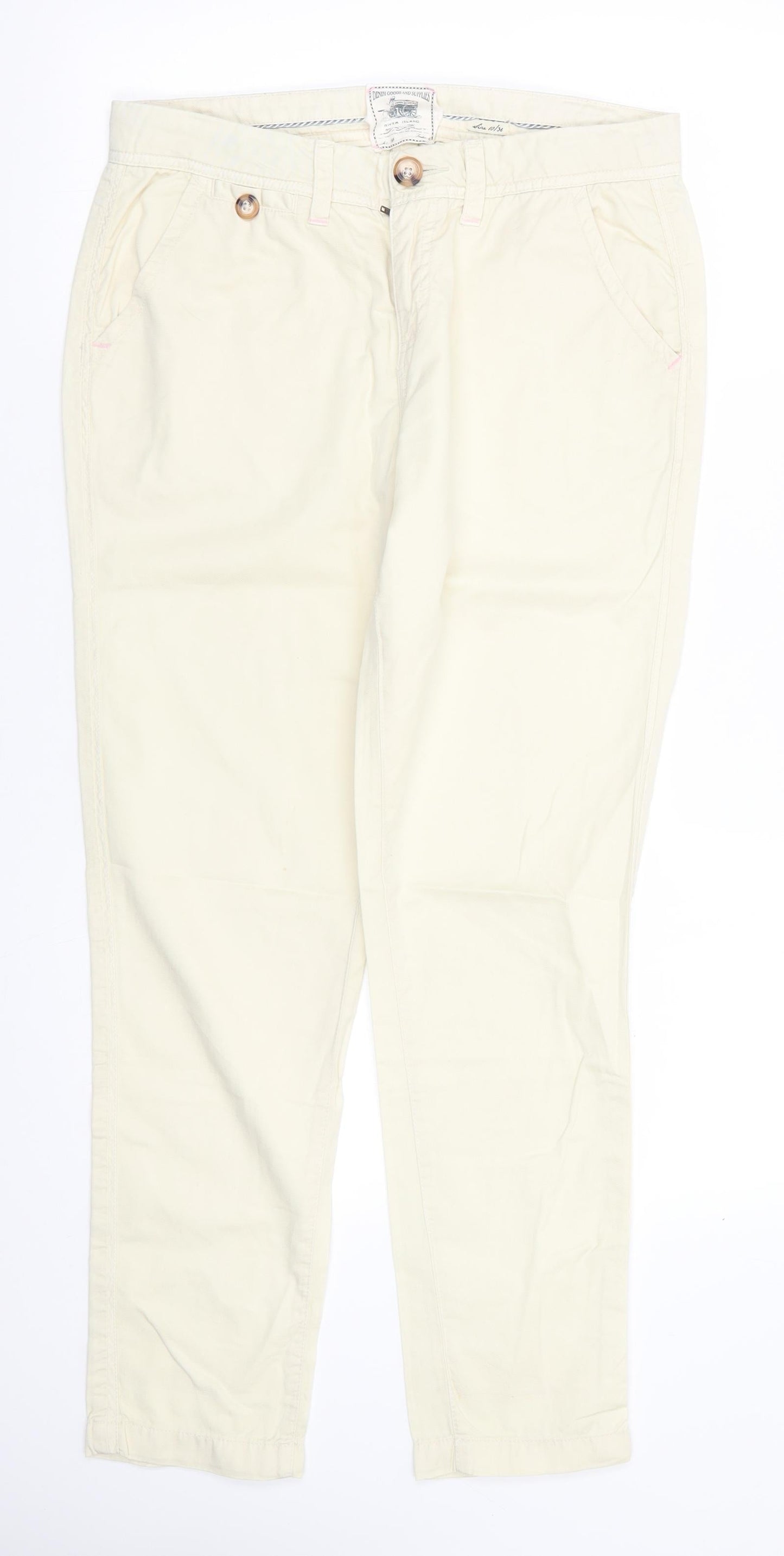 Womens UK Size 10 River Island Regular Fit Chino Yellow Trousers