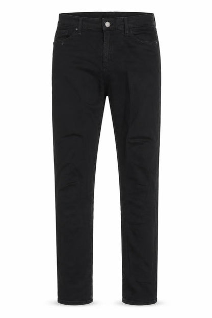 Front view of Topshop Moto men’s black cotton skinny jeans, size 28, in, 28-inch leg regular