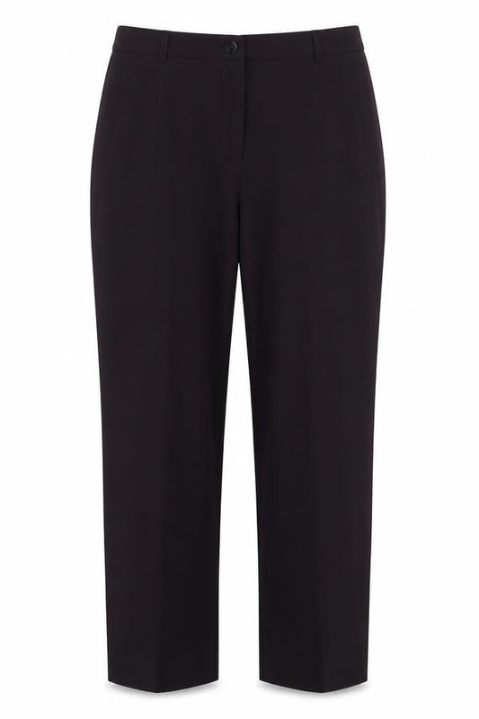 Front view of Annabelle women’s purple polyester trousers, size UK 14, 28-inch leg regular - dark purple side elastication