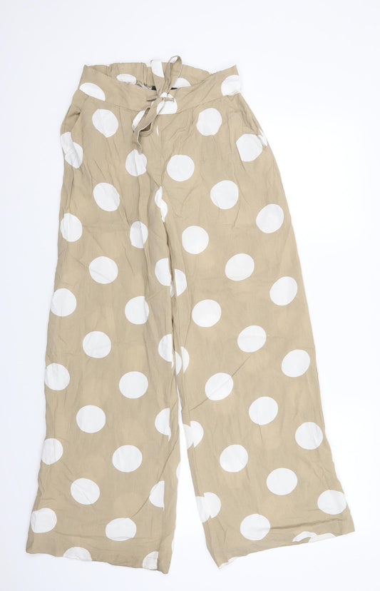Primark Womens Beige Polka Dot Viscose Trousers  Size 6 L29 in Regular  - Large Polka Dots Elasticated back