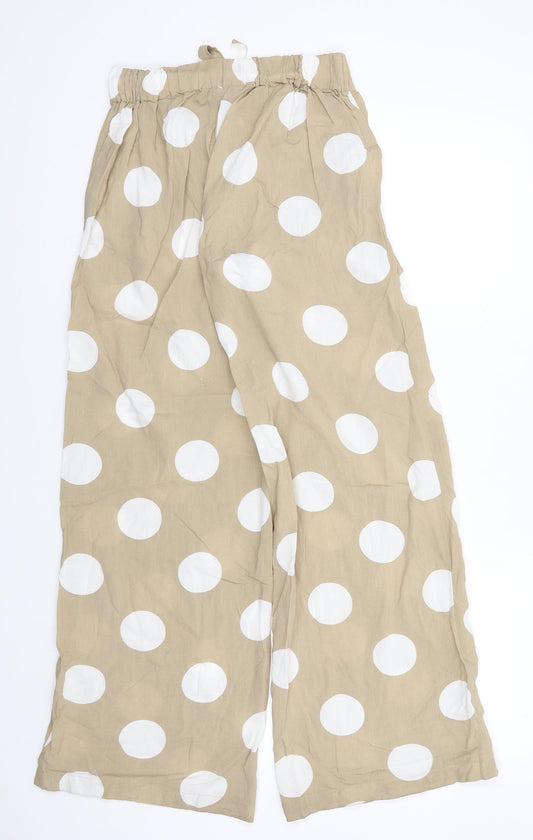 Primark Womens Beige Polka Dot Viscose Trousers  Size 6 L29 in Regular  - Large Polka Dots Elasticated back