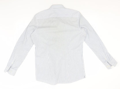 NEXT Mens Blue Striped Polyester  Button-Up Size 15.5 Collared