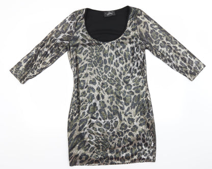 Drama Queen Womens Multicoloured Animal Print Polyamide A-Line  Size 12  Round Neck