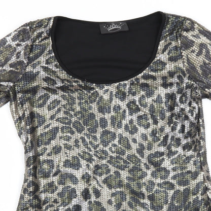 Drama Queen Womens Multicoloured Animal Print Polyamide A-Line  Size 12  Round Neck
