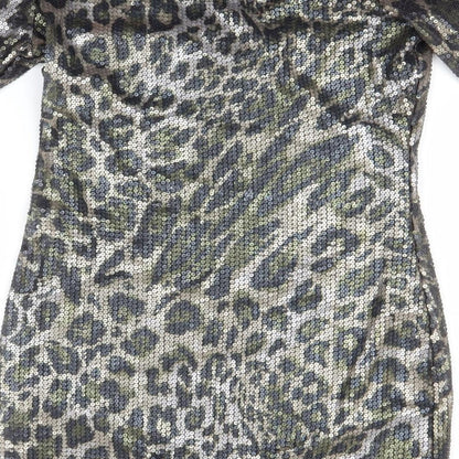 Drama Queen Womens Multicoloured Animal Print Polyamide A-Line  Size 12  Round Neck