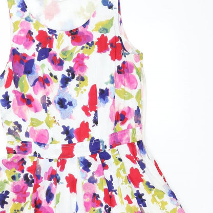 Adini Womens White Floral Cotton A-Line  Size S  Round Neck