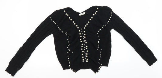 TU Womens Black V-Neck  Acrylic Pullover Jumper