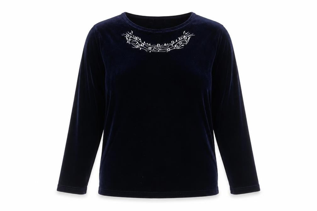 Front view of CLAIRE NEUVILLE women’s black polyester basic t-shirt, size UK 16, round neck