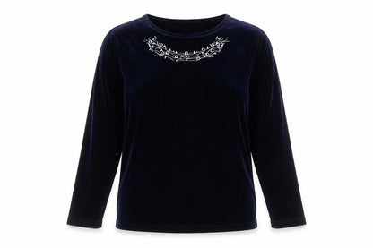 Front view of CLAIRE NEUVILLE women’s black polyester basic t-shirt, size UK 16, round neck