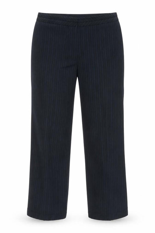 Front view of Marks & Spencer women’s multicoloured striped polyester trousers, size UK 14, 27-inch leg regular