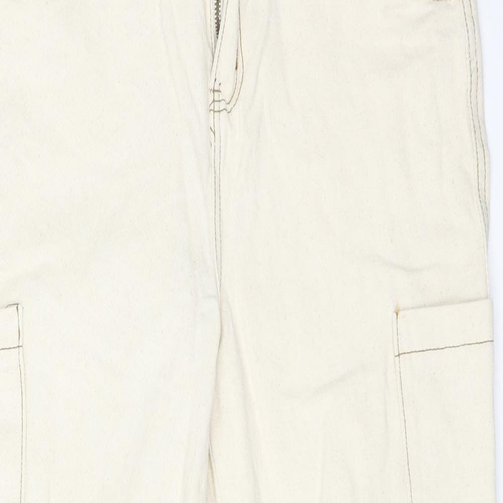 Boohoo Womens Ivory  Cotton Straight Jeans Size 12 L25 in Regular