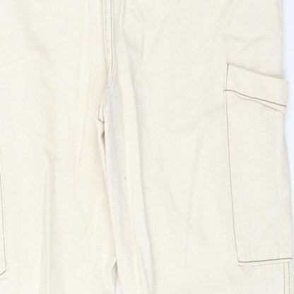Boohoo Womens Ivory  Cotton Straight Jeans Size 12 L25 in Regular
