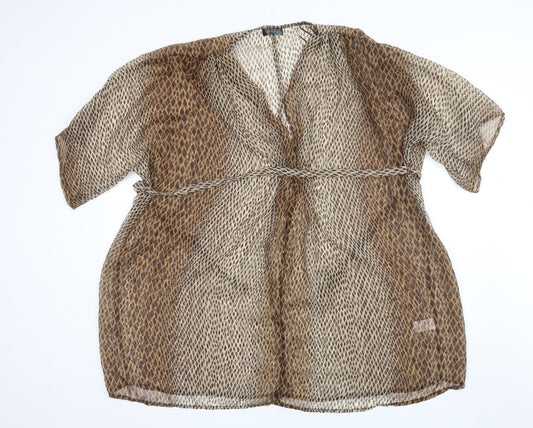 F&F Womens Brown Animal Print Polyester Basic Blouse Size M V-Neck