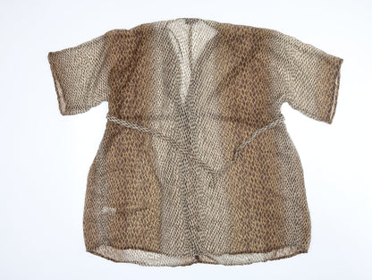 F&F Womens Brown Animal Print Polyester Basic Blouse Size M V-Neck