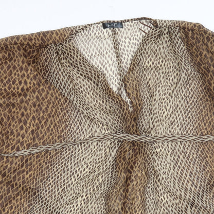 F&F Womens Brown Animal Print Polyester Basic Blouse Size M V-Neck