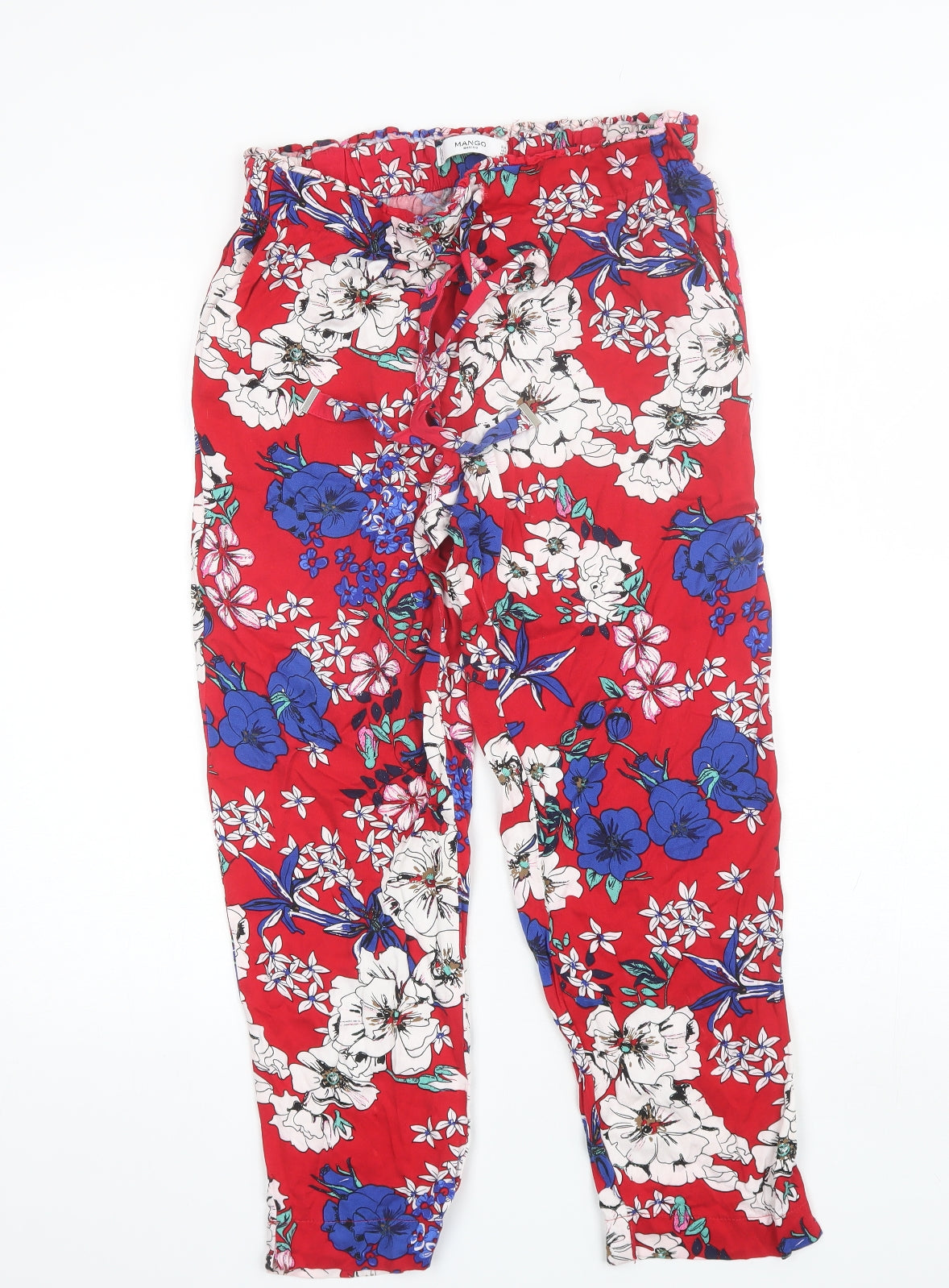 Mango Womens Red Floral Viscose Trousers  Size M L24 in Regular