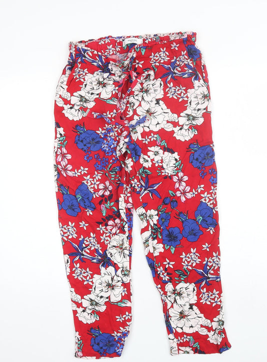 Mango Womens Red Floral Viscose Trousers  Size M L24 in Regular