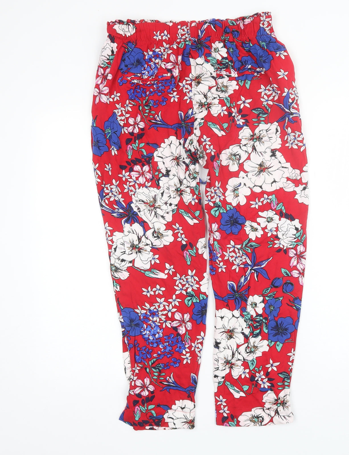 Mango Womens Red Floral Viscose Trousers  Size M L24 in Regular