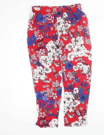 Mango Womens Red Floral Viscose Trousers  Size M L24 in Regular