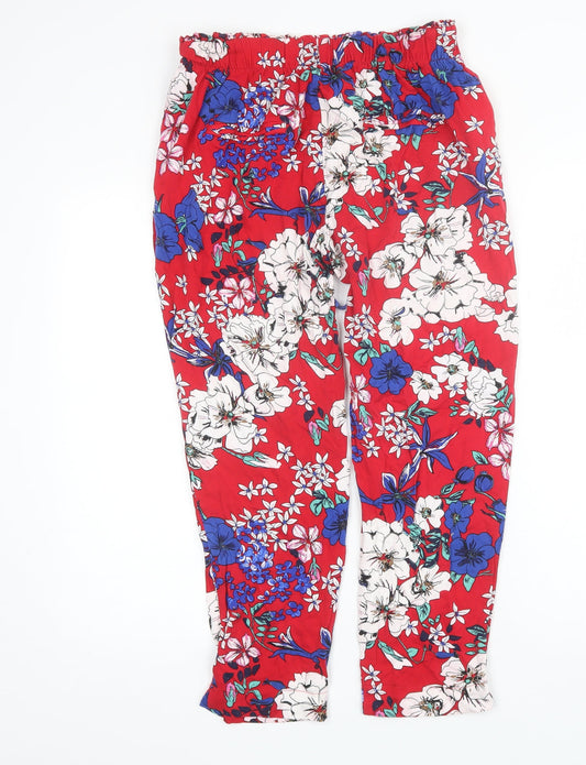 Mango Womens Red Floral Viscose Trousers  Size M L24 in Regular