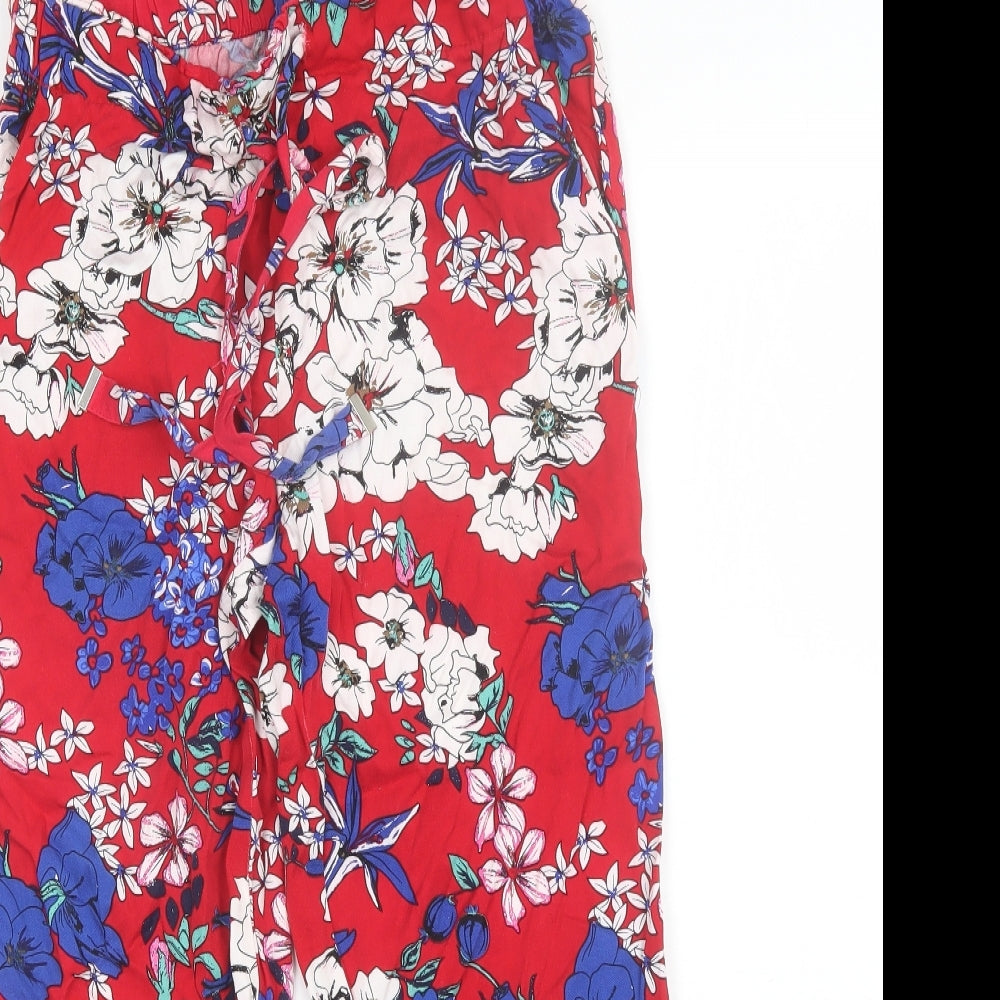 Mango Womens Red Floral Viscose Trousers  Size M L24 in Regular
