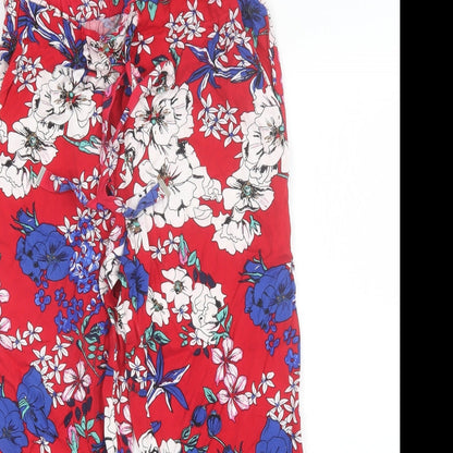 Mango Womens Red Floral Viscose Trousers  Size M L24 in Regular