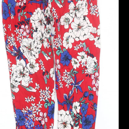Mango Womens Red Floral Viscose Trousers  Size M L24 in Regular