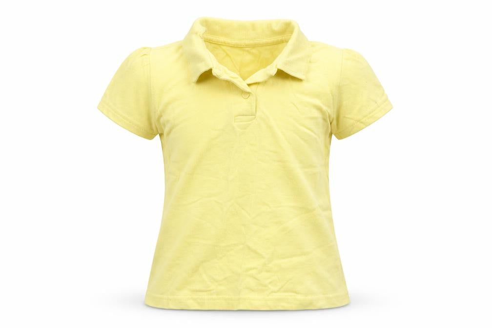 Front view of George girls’ yellow cotton basic polo, size 7-8, years collared