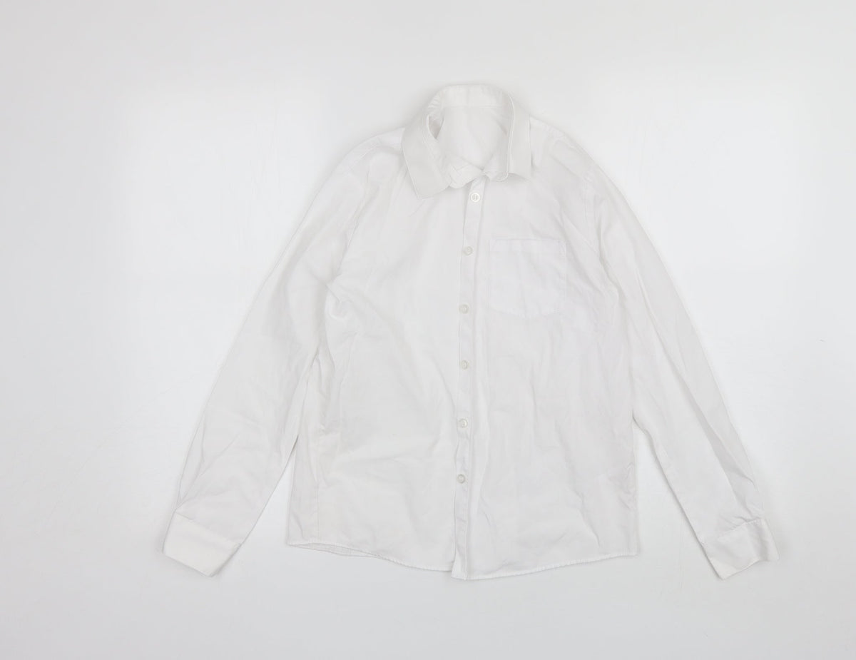 Additional front view of George girls’ white polyester basic button-up, size 11-12, years collared