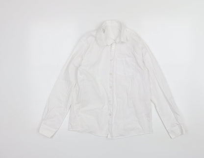 Additional front view of George girls’ white polyester basic button-up, size 11-12, years collared