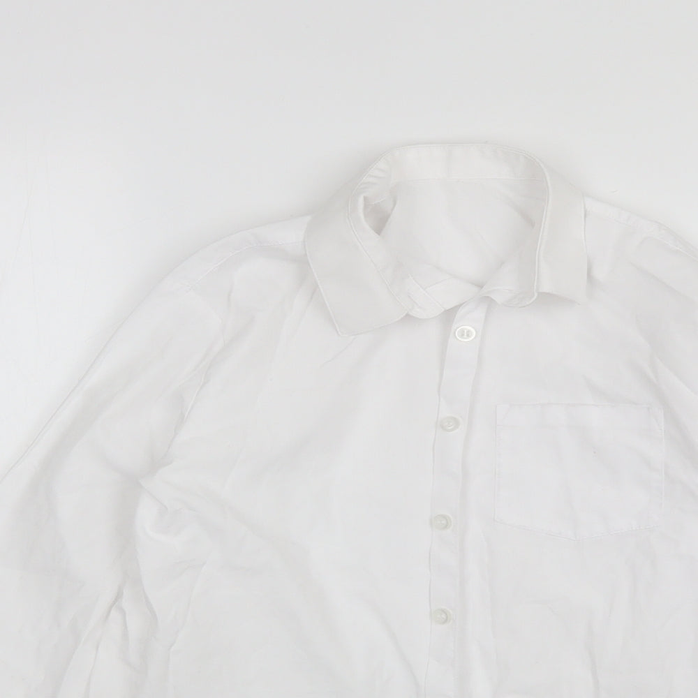 Close-up detail of George girls’ white polyester basic button-up, size 11-12, years collared