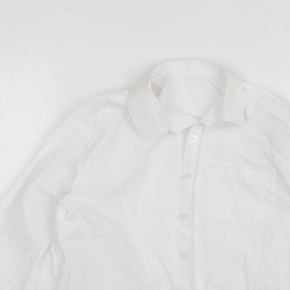 Close-up detail of George girls’ white polyester basic button-up, size 11-12, years collared