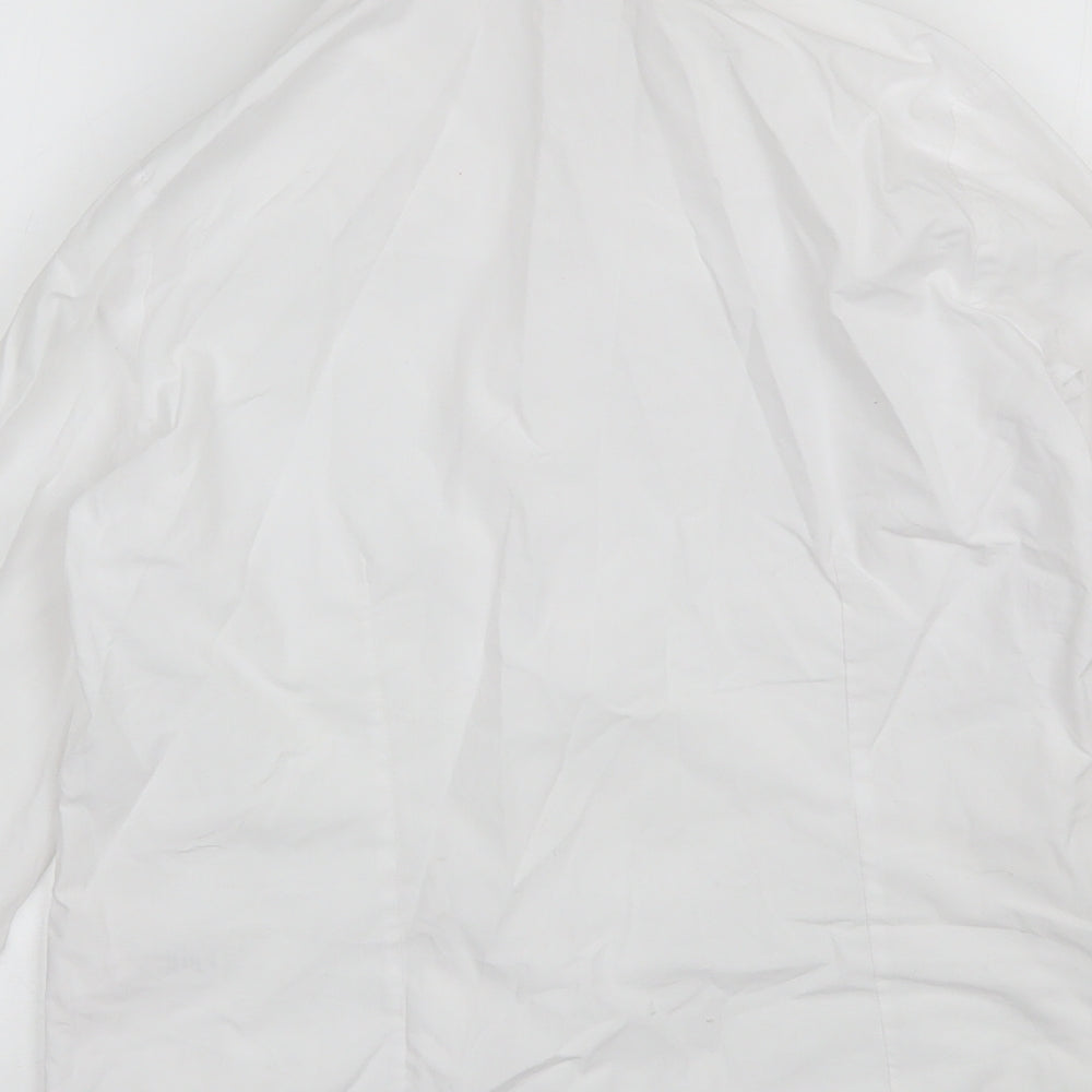 Brand and care label for George girls’ white polyester basic button-up, size 11-12, years collared