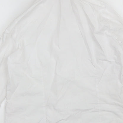 Brand and care label for George girls’ white polyester basic button-up, size 11-12, years collared